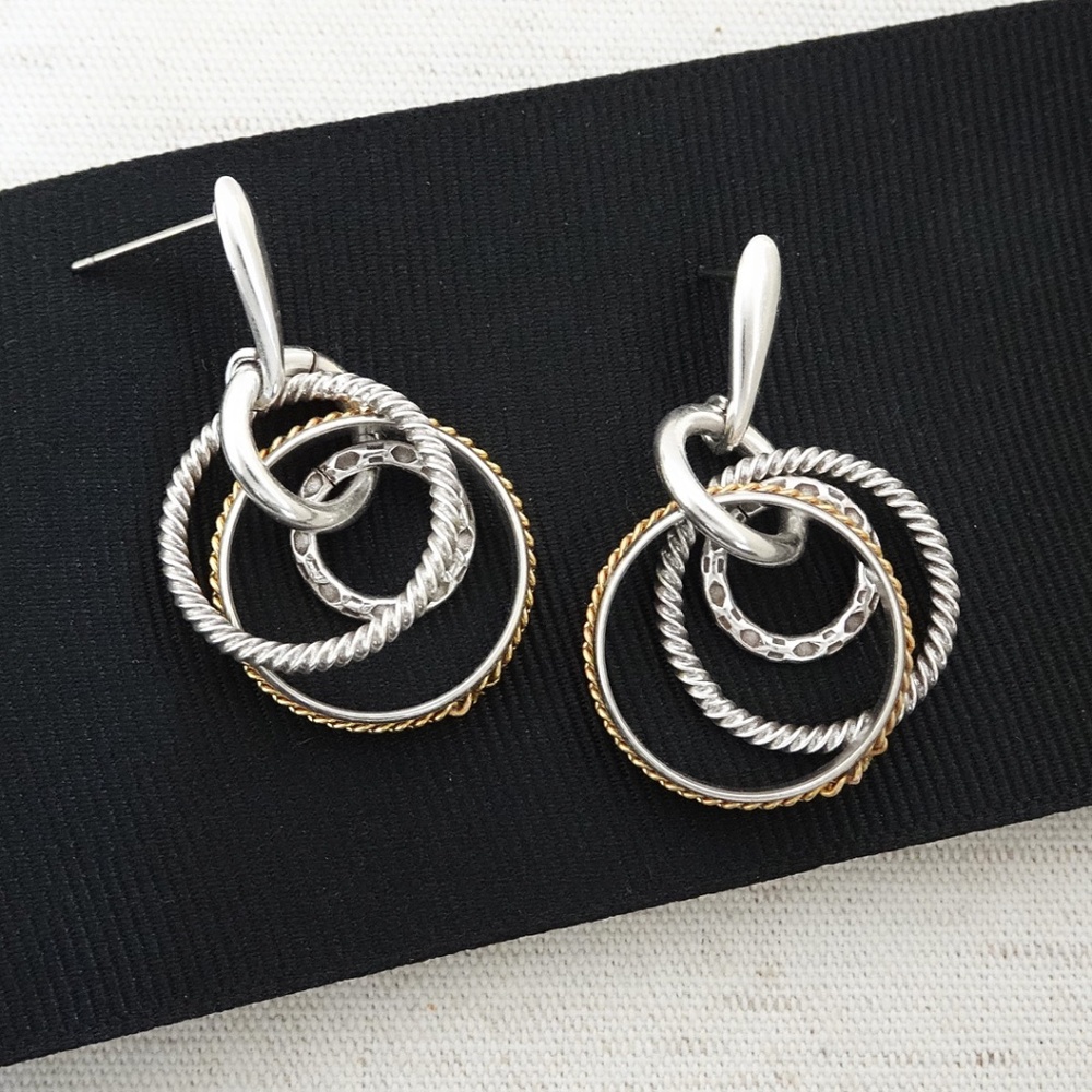 Hoops Upon Hoops Earrings, Mixed metal, textured, 1 1/2", NWT